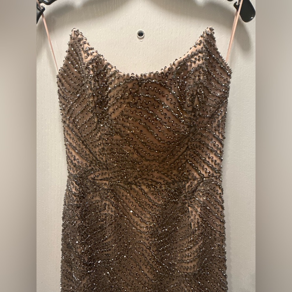 Sequin Strapless Column Evening Dress - Bronze - Picture 7 of 10